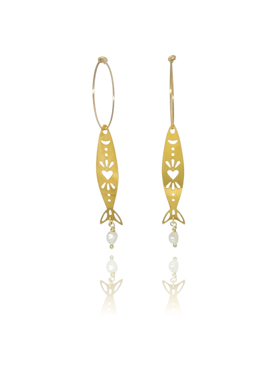 Fish Hoop Earrings, Design by Tonia Moraitaki Jewelry, Handmade in Greece, Silver 925, Gold Plated