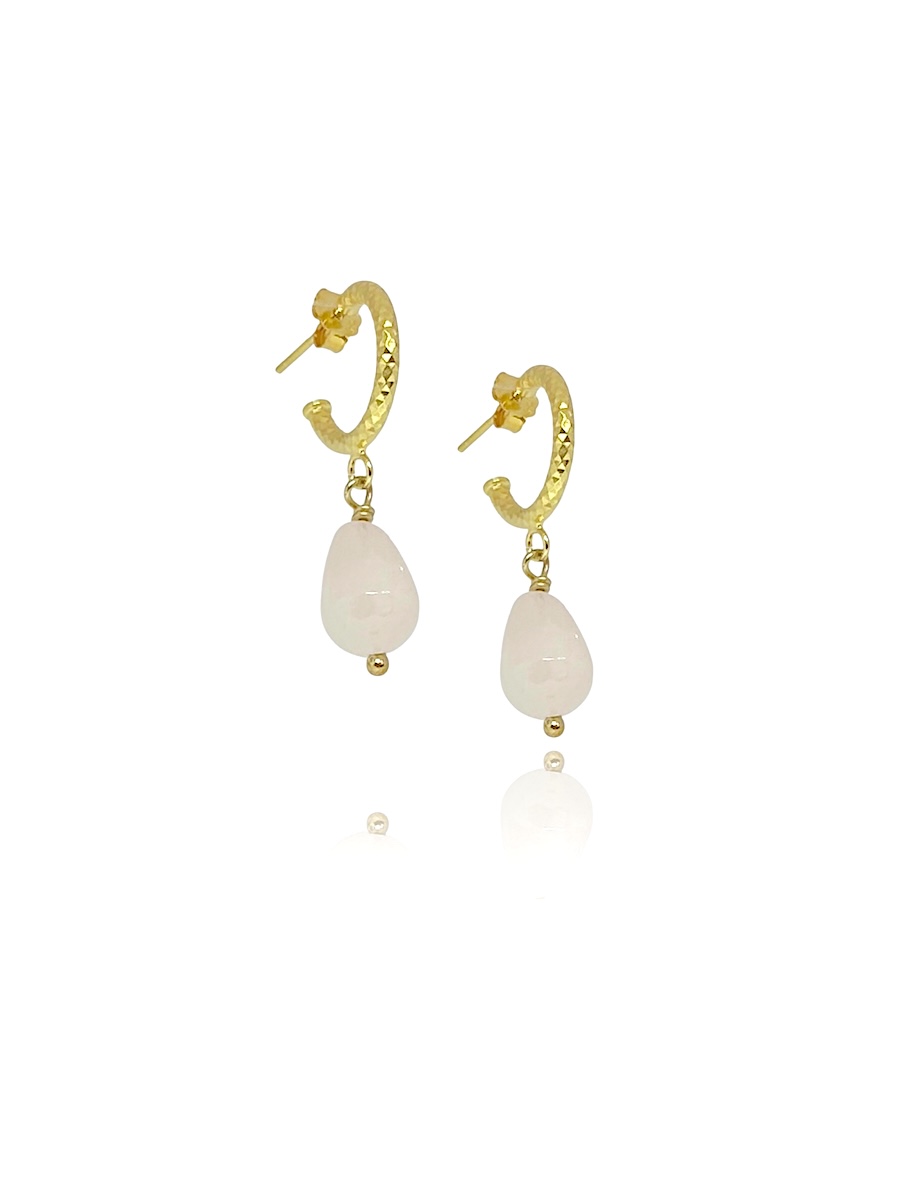 Sterling Silver rose Quartz hoop Earrings handcrafted in Greece by Tonia Moraitaki Jewelry